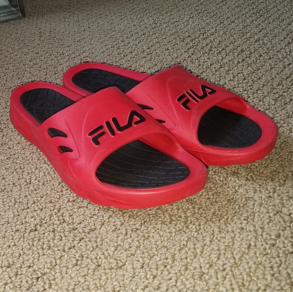 red FILA slides